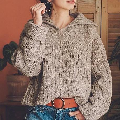 Пуловер с воротником поло Erin, вязаный спицами сверху (Айрин Лин)